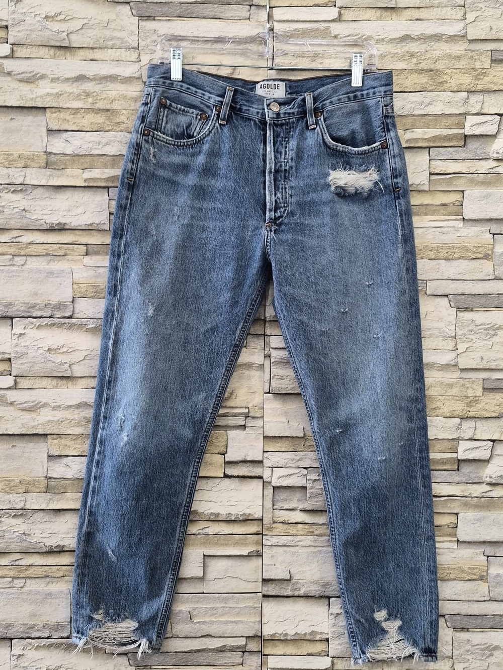 AGOLDE Jamie High Rise Jeans Women's 29 Blue Distressed Button Fly Casual